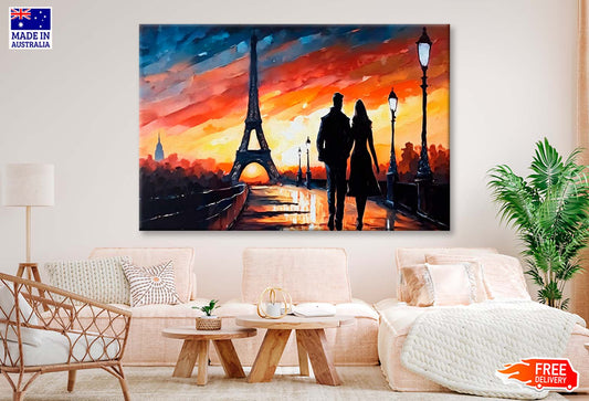 Couple Sunset & Eiffel Tower, Paris Wall Art Limited Edition High Quality Print