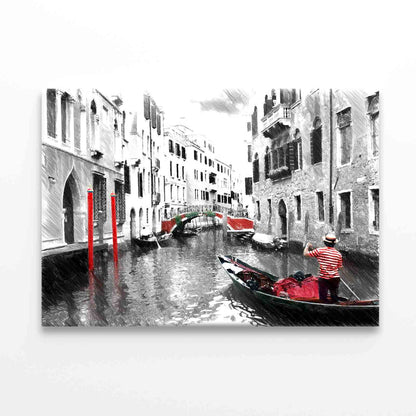 Gondolas on Venice, Sketch Style Wall Art Decor 100% Australian Made