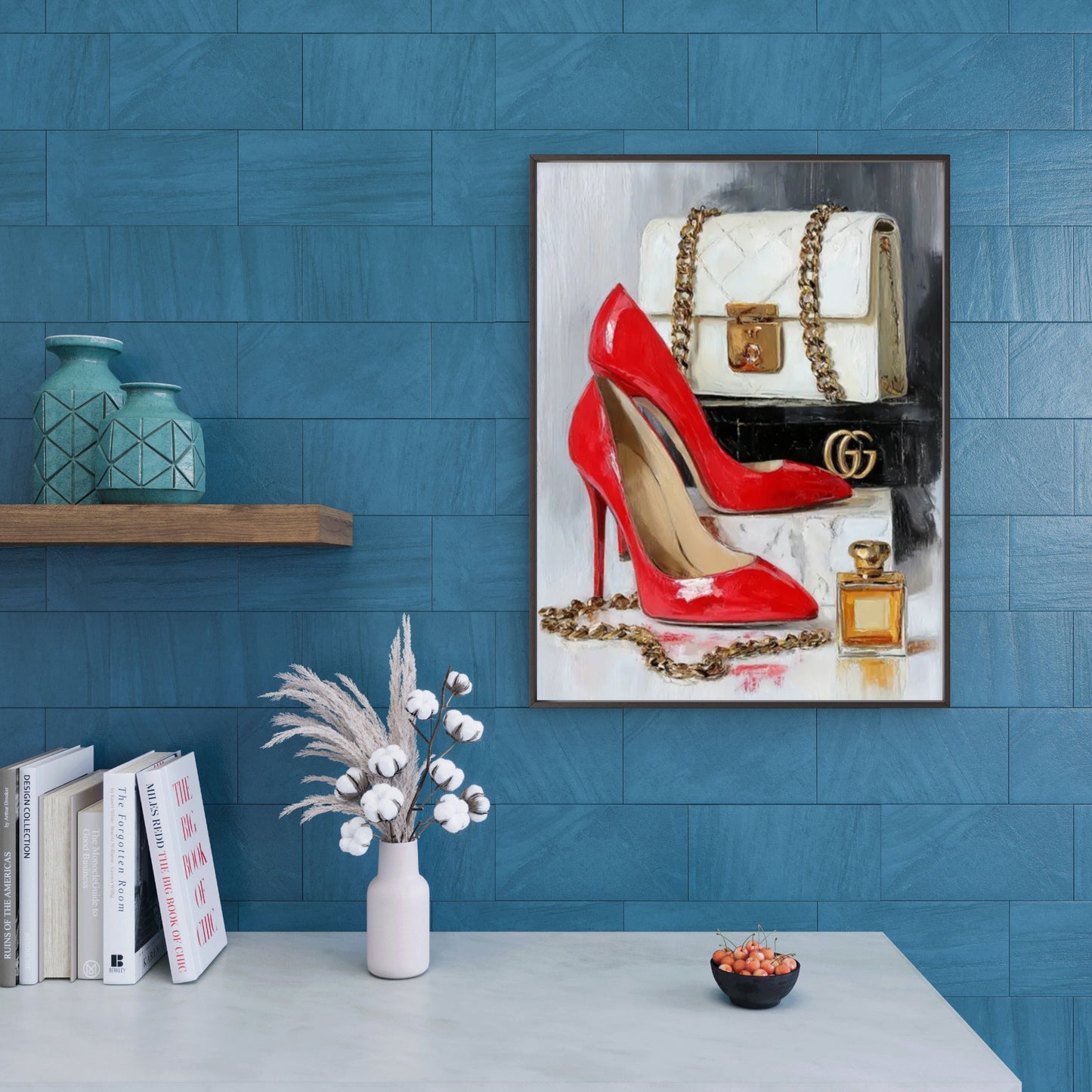 Modern Luxury Red High Heels Golden Chain Bag Fashion Home Decor Premium Quality Poster Print Choose Your Sizes