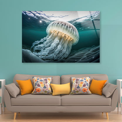 White Jellyfish Floating In the Water Acrylic Glass Print Tempered Glass Wall Art 100% Made in Australia Ready to Hang