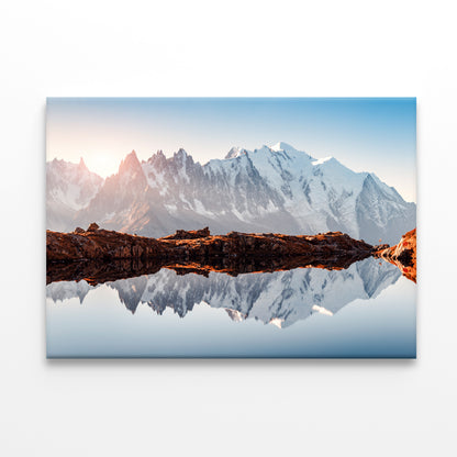 A Snow-Covered Mountain Surrounded By a Glacial Lake Print 100% Australian Made