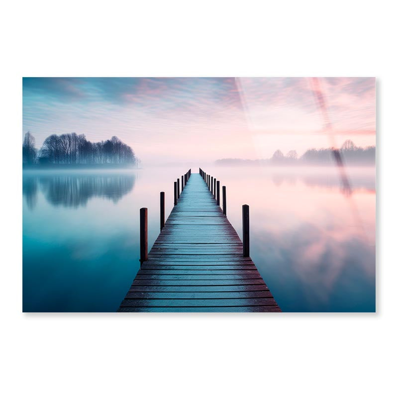 Lakeside View Featuring a Wooden Pier  Acrylic Glass Print Tempered Glass Wall Art 100% Made in Australia Ready to Hang