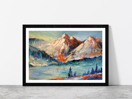 Mountain Pass With Forest Landscape Glass Framed Wall Art, Ready to Hang Quality Print With White Border Black