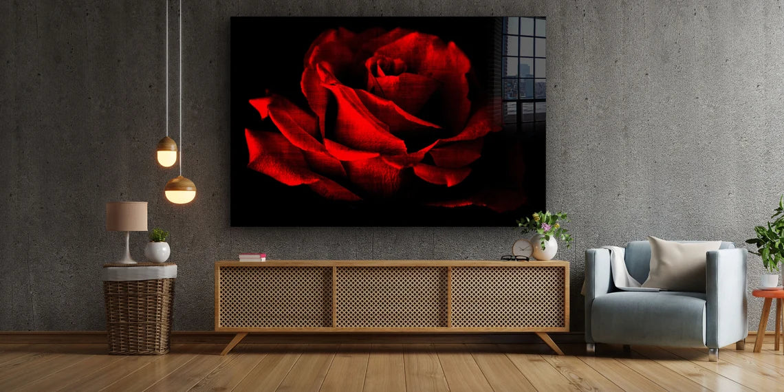 Red Rose Closeup Dark UV Direct Aluminum Print Australian Made Quality