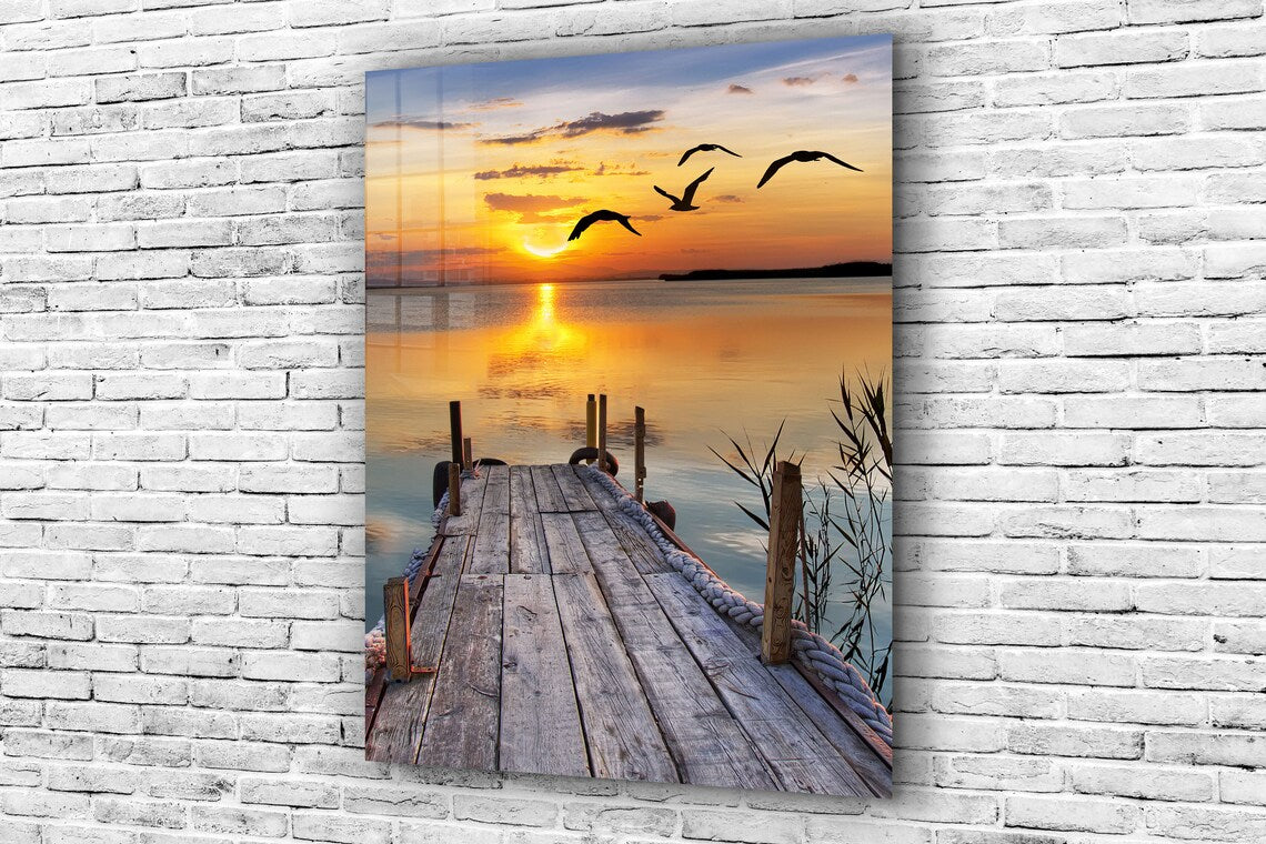 Sunset Dock & Lake View UV Direct Aluminum Print Australian Made Quality