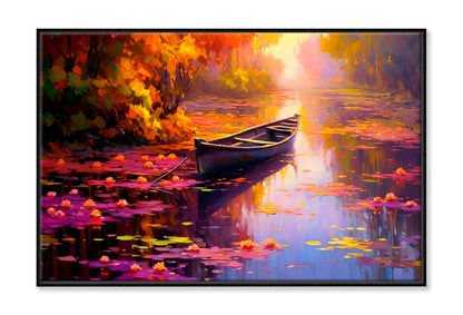 Paddle Boat in Waterlily Pond Oil Painting Wall Art Limited Edition High Quality Print Canvas Box Framed Black