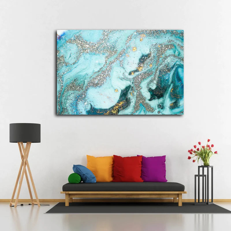 Blue & Gold Abstract UV Direct Aluminum Print Australian Made Quality