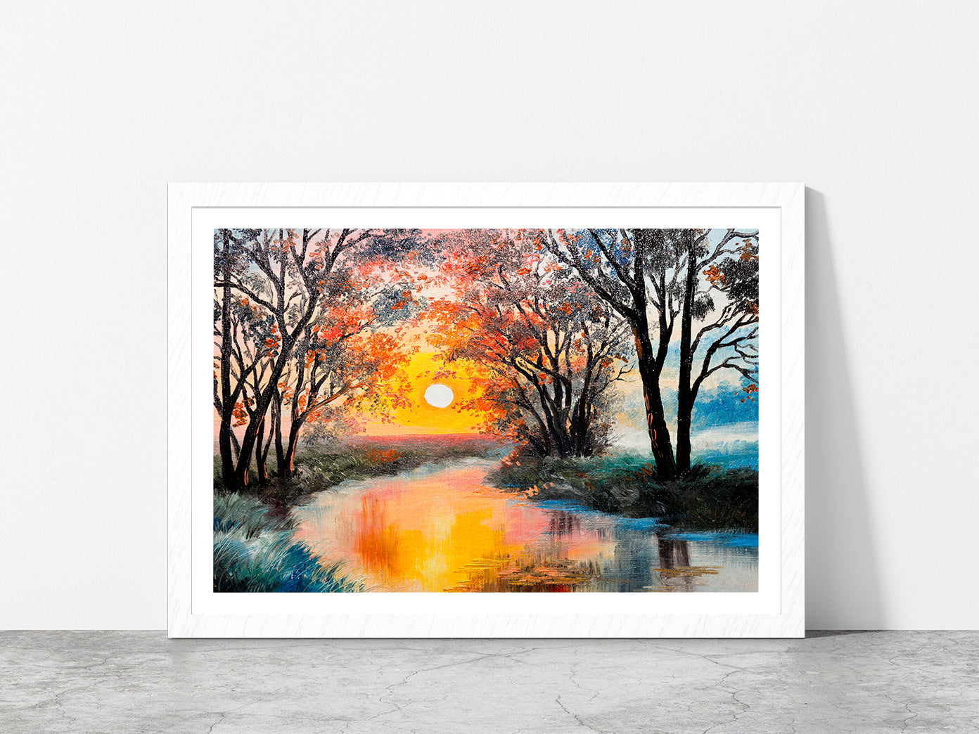 Glass Framed Wall Art, Ready to Hang Quality Print With White Border White