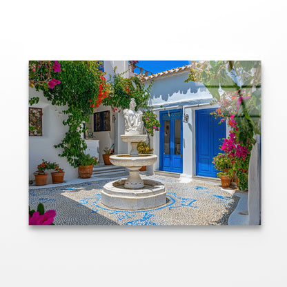 Fountain in a Courtyard, Flowers, Houseplant Acrylic Glass Print Tempered Glass Wall Art 100% Made in Australia Ready to Hang