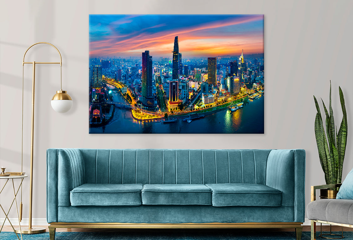 Saigon City at Twilight Vietnam Wall Art Decor 100% Australian Made