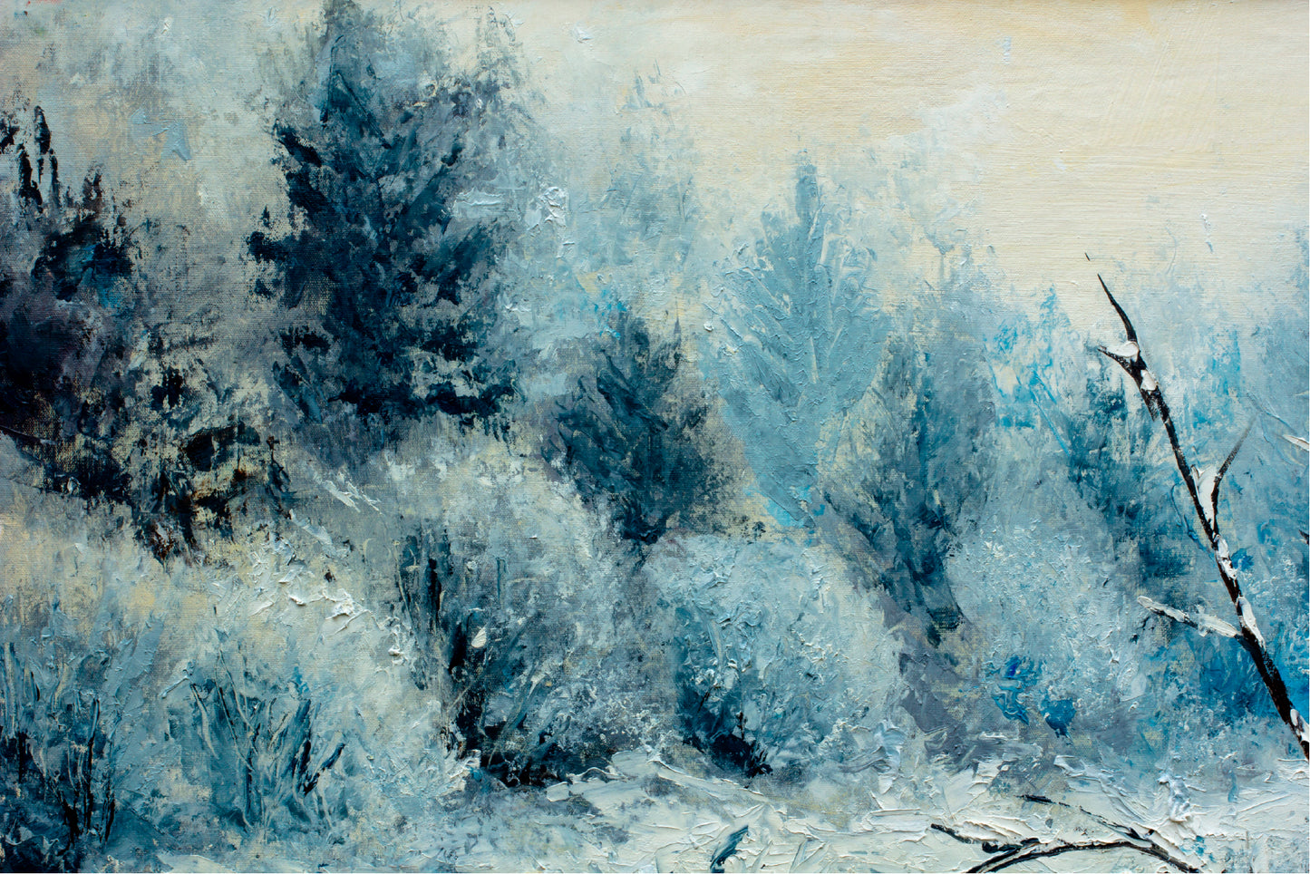 Winter Forest With Winter White Trees, Bushes In The Snow Glass Framed Wall Art, Ready to Hang Quality Print