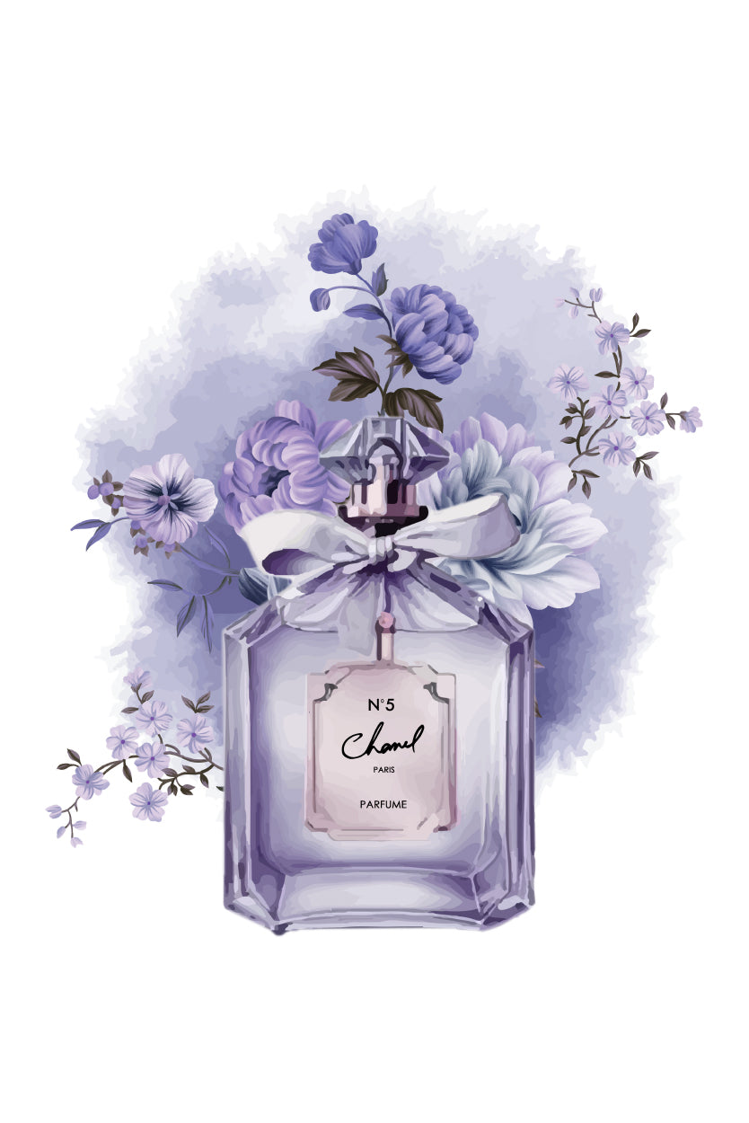 Elegant Purple Flowers and Fashion Bottle Design Home Decor Premium Quality Poster Print Choose Your Sizes