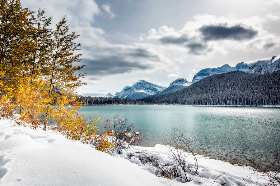 Chephren Lake With Reflection Glass Framed Wall Art, Ready to Hang Quality Print