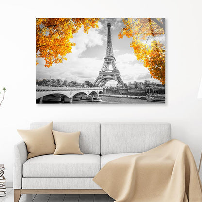 B&W Golden Eiffel Tower Acrylic Glass Print Tempered Glass Wall Art 100% Made in Australia Ready to Hang