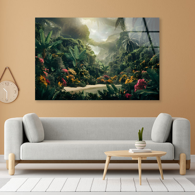 Tropical Forest with a River Acrylic Glass Print Tempered Glass Wall Art 100% Made in Australia Ready to Hang