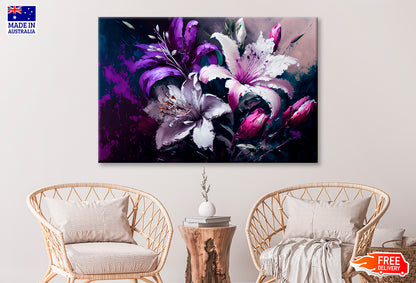 Asiatic Lilies & White Orchids Oil Painting Wall Art Limited Edition High Quality Print