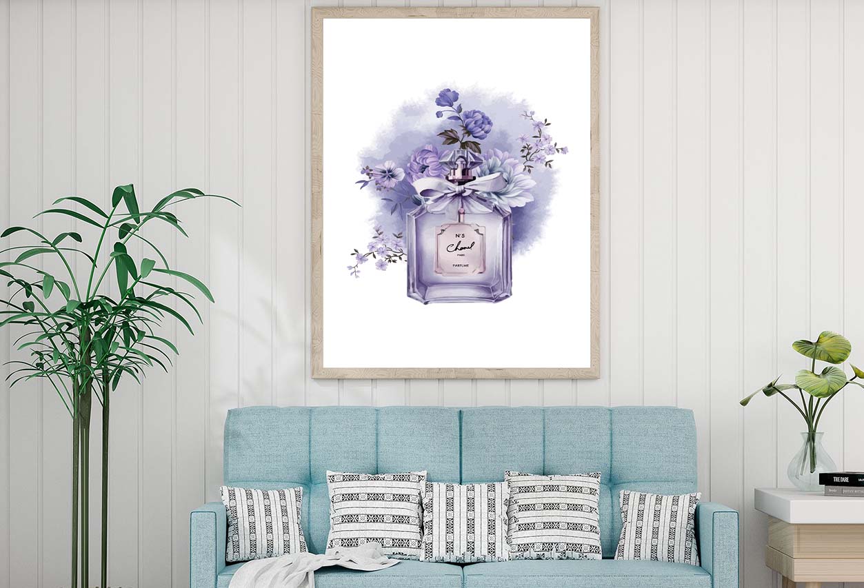 Elegant Purple Flowers and Fashion Bottle Design Home Decor Premium Quality Poster Print Choose Your Sizes