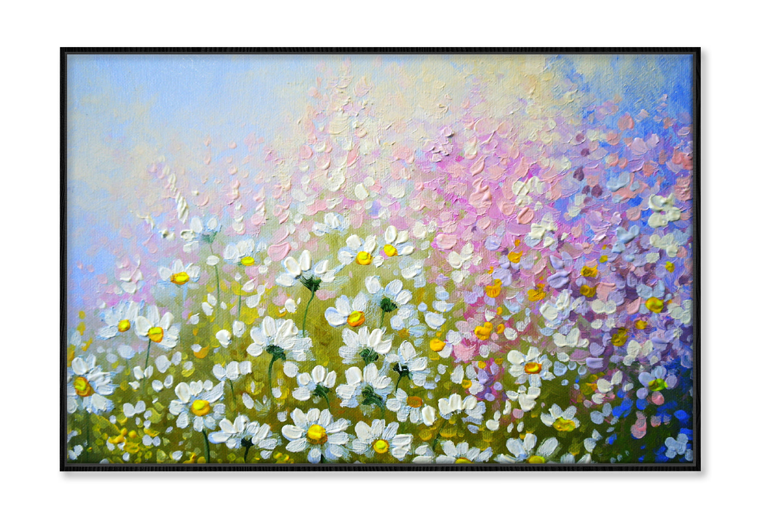 White Flower Plants Field Oil Painting Wall Art Limited Edition High Quality Print Canvas Box Framed Black