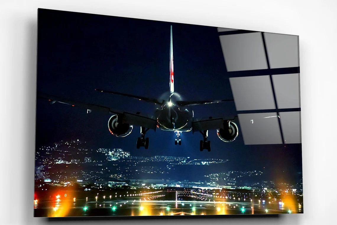 Aircraft Night Flight Acrylic Glass Print Tempered Glass Wall Art 100% Made in Australia Ready to Hang