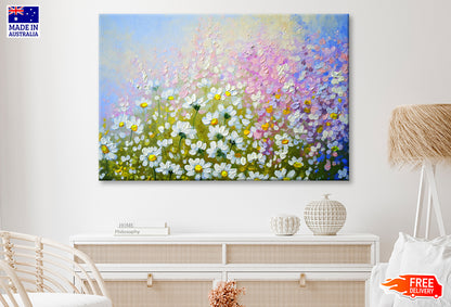 White Flower Plants Field Oil Painting Wall Art Limited Edition High Quality Print