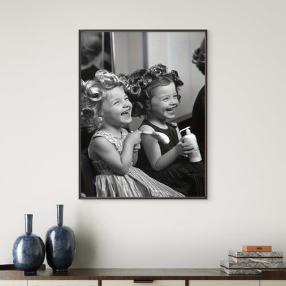 Black & White Hair Salon Two Girls in Curlers Fashion Home Decor Premium Quality Poster Print Choose Your Sizes