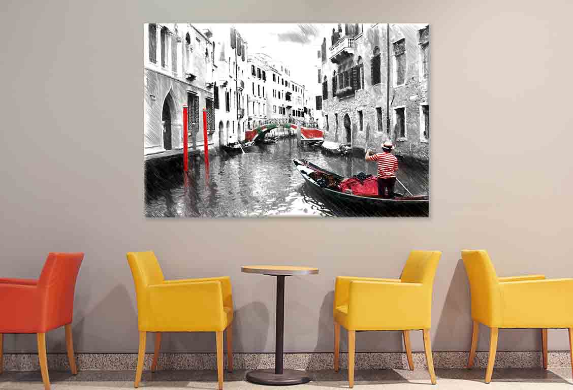 Gondolas on Venice, Sketch Style Wall Art Decor 100% Australian Made