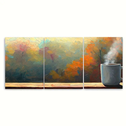 3pcs Autumn Leaves & Pumpkin Spiced Metal Print Ready to Hang Art