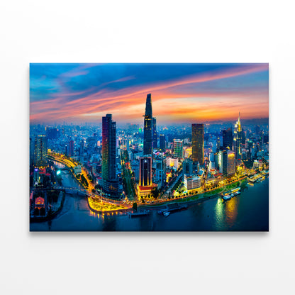 Saigon City at Twilight Vietnam Wall Art Decor 100% Australian Made