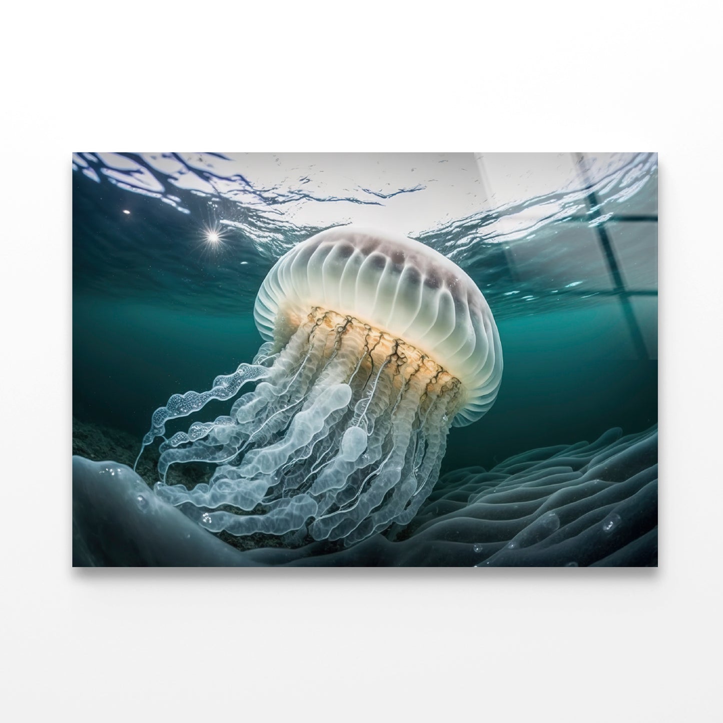 White Jellyfish Floating In the Water Acrylic Glass Print Tempered Glass Wall Art 100% Made in Australia Ready to Hang