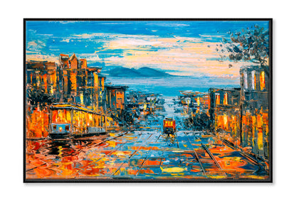 Cable Car, San Francisco Oil Painting Wall Art Limited Edition High Quality Print Canvas Box Framed Black