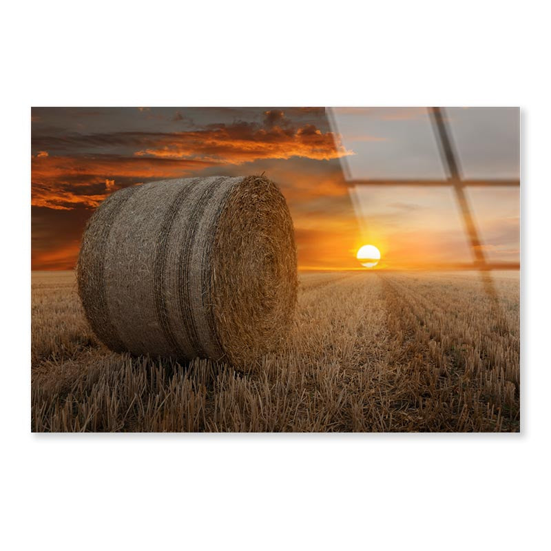 Straw Bales in A Field at Sunset Acrylic Glass Print Tempered Glass Wall Art 100% Made in Australia Ready to Hang