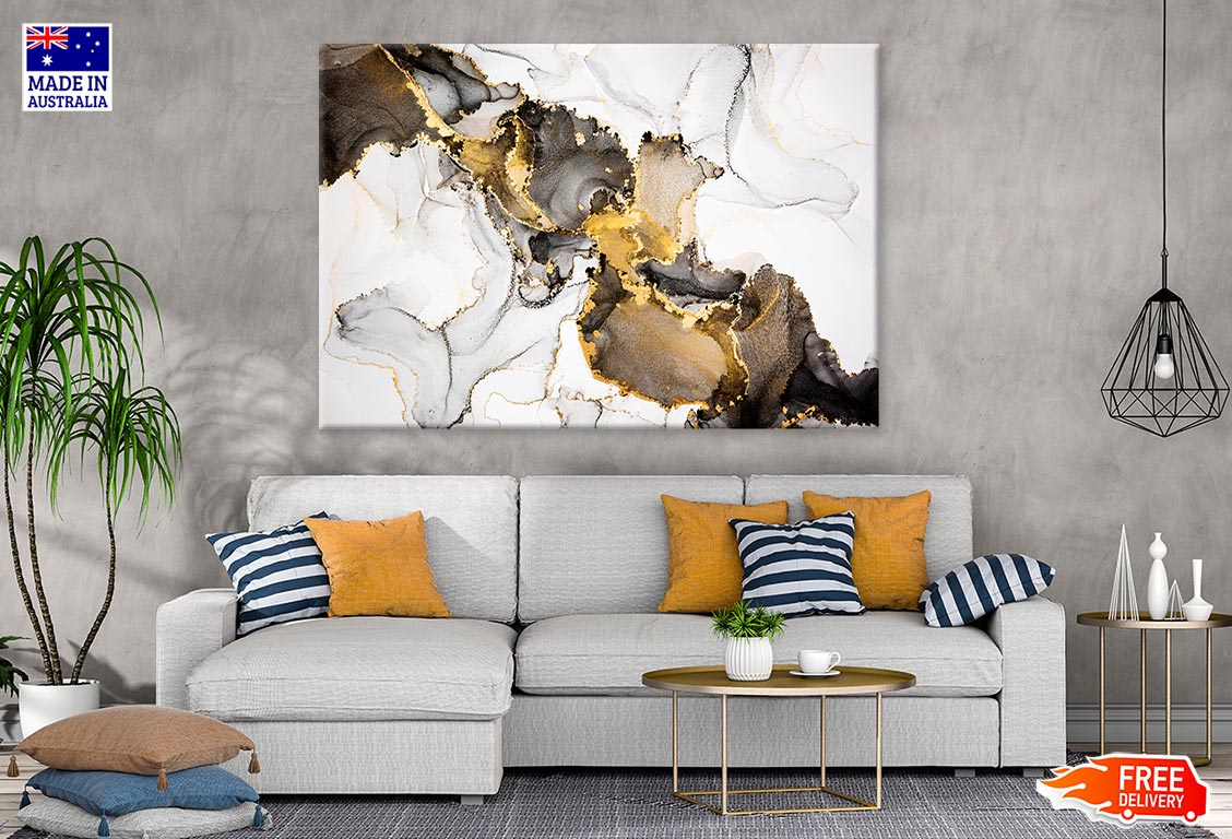 Black White & Gold Abstract Print 100% Australian Made