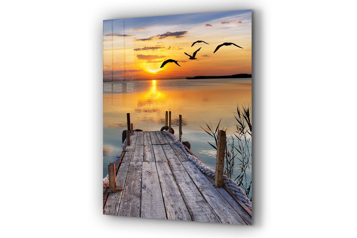 Sunset Dock & Lake View UV Direct Aluminum Print Australian Made Quality