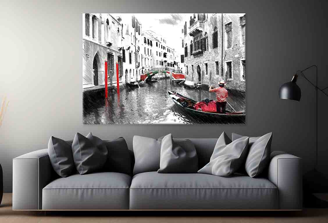 Gondolas on Venice, Sketch Style Wall Art Decor 100% Australian Made