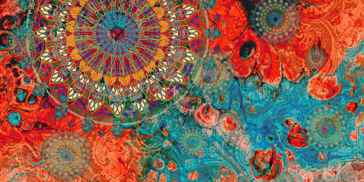 Boho Mandala Teal Orange Pattern Wall Art Canvas Office Home Room Framed 120x60cm