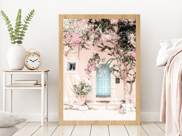 House & Flower Tree Faded Photograph Glass Framed Wall Art, Ready to Hang Quality Print