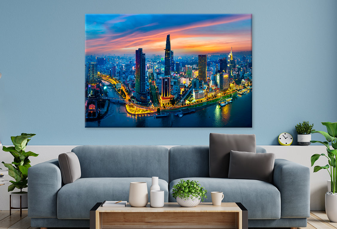 Saigon City at Twilight Vietnam Wall Art Decor 100% Australian Made