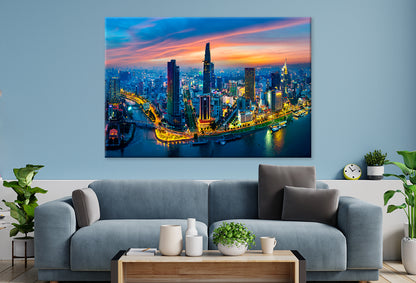 Saigon City at Twilight Vietnam Wall Art Decor 100% Australian Made
