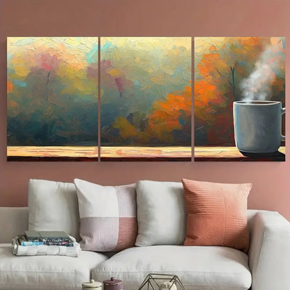 3pcs Autumn Leaves & Pumpkin Spiced Metal Print Ready to Hang Art