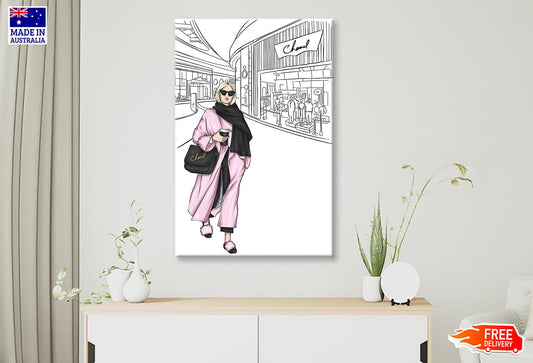 B&W Fashion Store with Pink Girl Wall Art Limited Edition High Quality Print