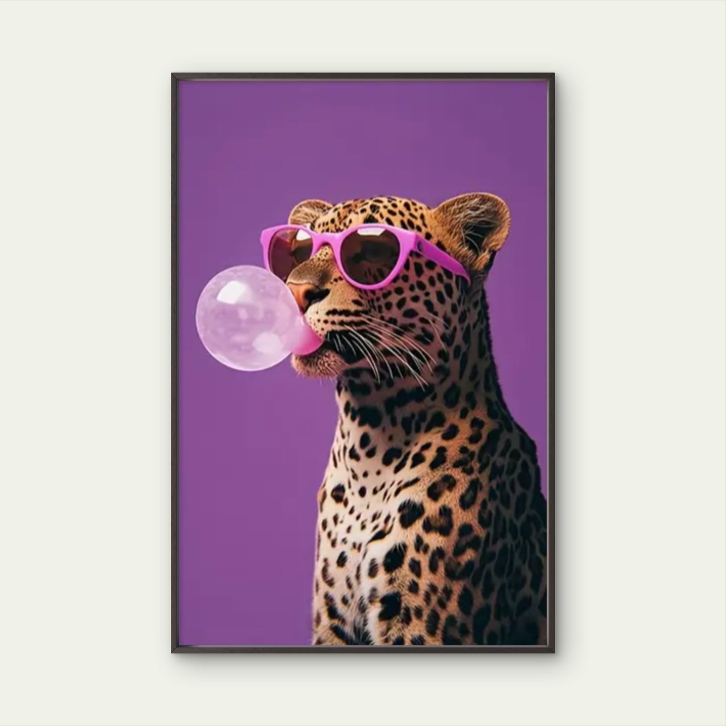 Playful Leopard Blowing Bubbles with Pink Glasses Fashion Home Decor Premium Quality Poster Print Choose Your Sizes