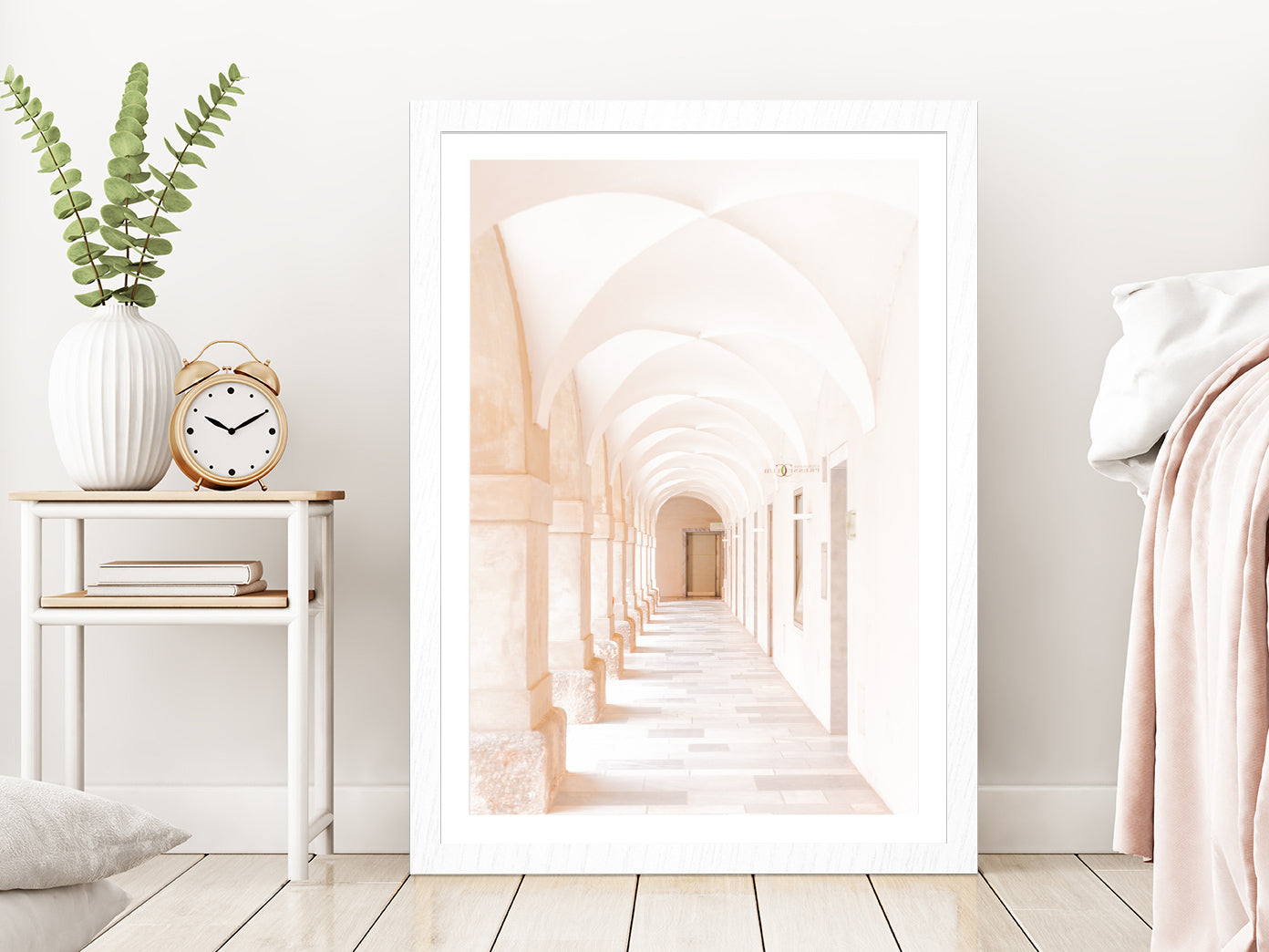 Courtyard of the Seminary Photograph Glass Framed Wall Art, Ready to Hang Quality Print With White Border White