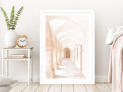 Courtyard of the Seminary Photograph Glass Framed Wall Art, Ready to Hang Quality Print With White Border White