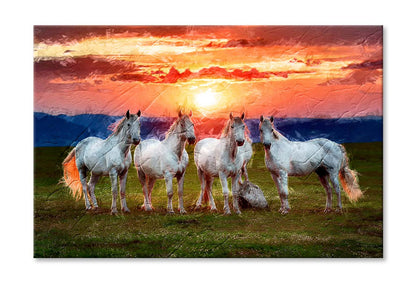 The Four Horses Sunrise Watercolor Painting Wall Art Limited Edition High Quality Print