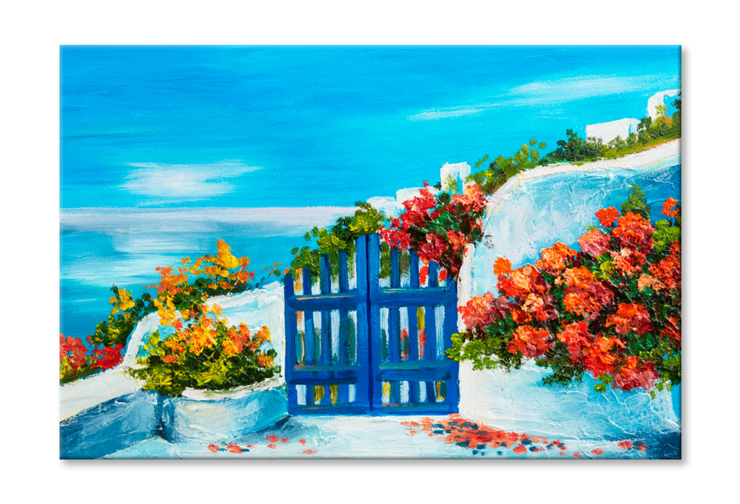 House Near The Sea, Colorful Flowers Oil Painting Wall Art Limited Edition High Quality Print Stretched Canvas None