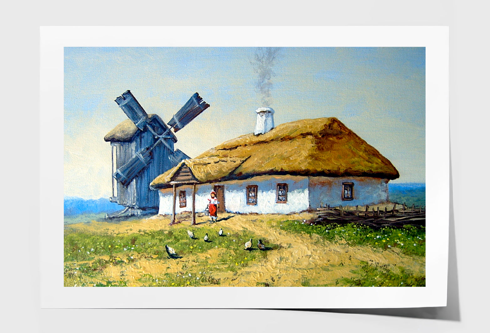 Ukrainian House, Windmill Oil Painting Wall Art Limited Edition High Quality Print Unframed Roll Canvas None