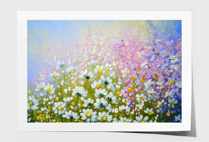 White Flower Plants Field Oil Painting Wall Art Limited Edition High Quality Print Unframed Roll Canvas None