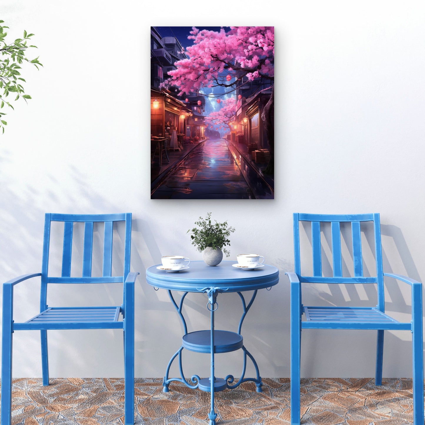 Tokyo Street Night Sakura Lantern 60x90cm Metal Print Ready to Hang