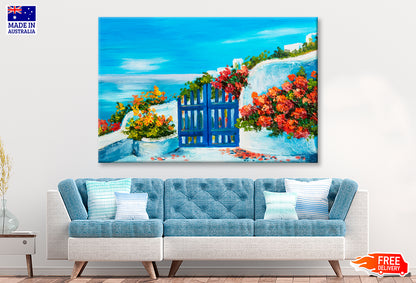 House Near The Sea, Colorful Flowers Oil Painting Wall Art Limited Edition High Quality Print