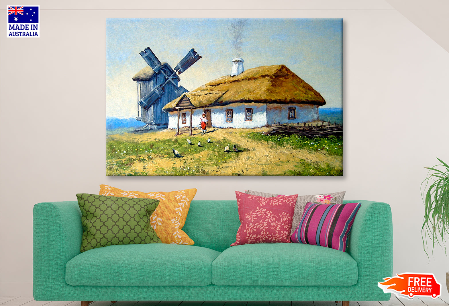 Ukrainian House, Windmill Oil Painting Wall Art Limited Edition High Quality Print